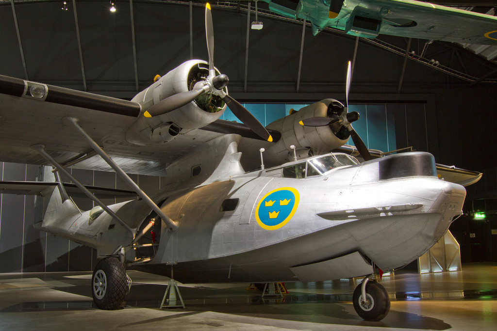 Un PBY Catalina sueco expuesto en el Museo de la Fuerza Aérea Sueca en Linkoping, Suecia