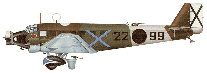 Un Junkers Ju 52 3mg3e del Grupo de Bombardeo Nocturno 2-6-22 de la Aviación Nacional