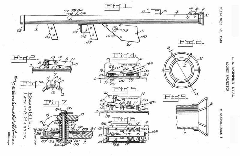 Planos originales del diseño del lanzacohetes de Skinner y Uhl
