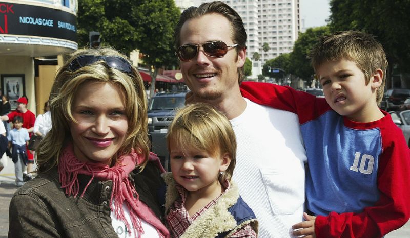 Liam Waite with Natasha Henstridge and children