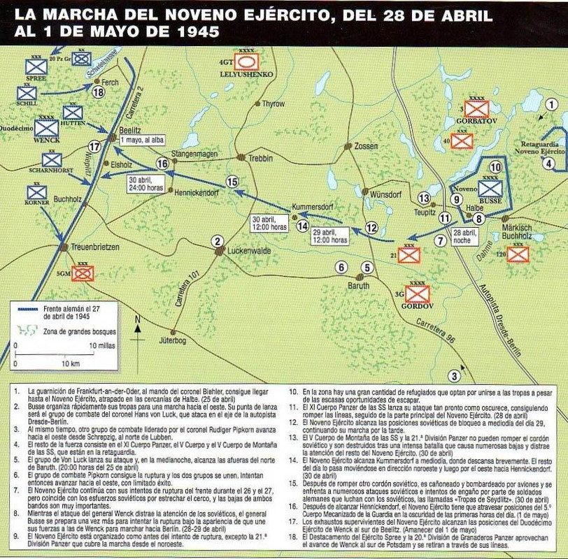 La marcha del noveno ejército, del 28 de abril al 1 de mayo de 1945