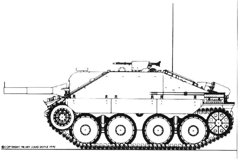 Dibujo a escala 1.76 del perfil izquierdo del Flammpanzer 38 SdKfz 251 16