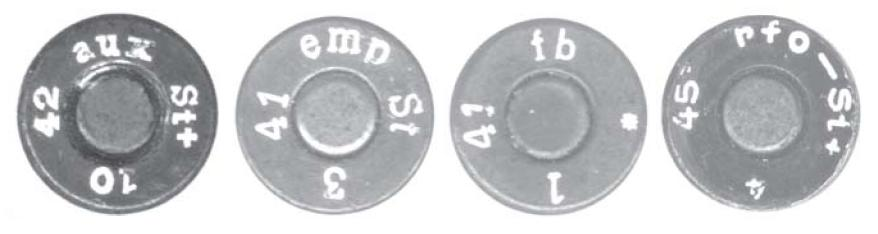 Cartuchos alemanes de la SGM, con la marca del lote, el año y el código de metal, junto al código de fabricante