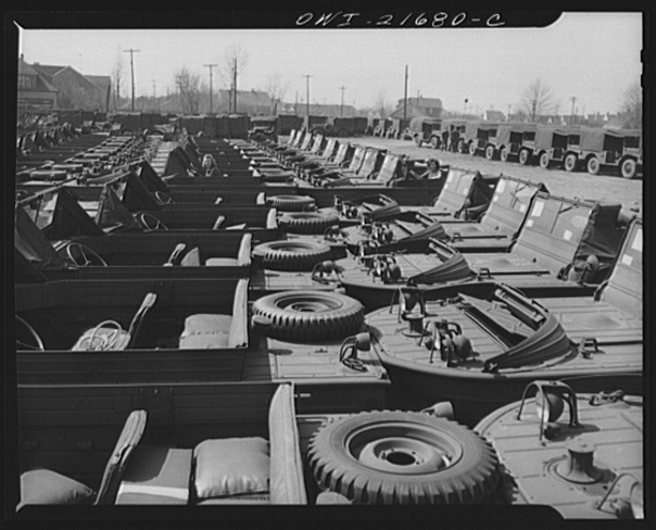 Ford GPA anfibios en fábrica a la espera de transporte, Detroit, abril de 1943