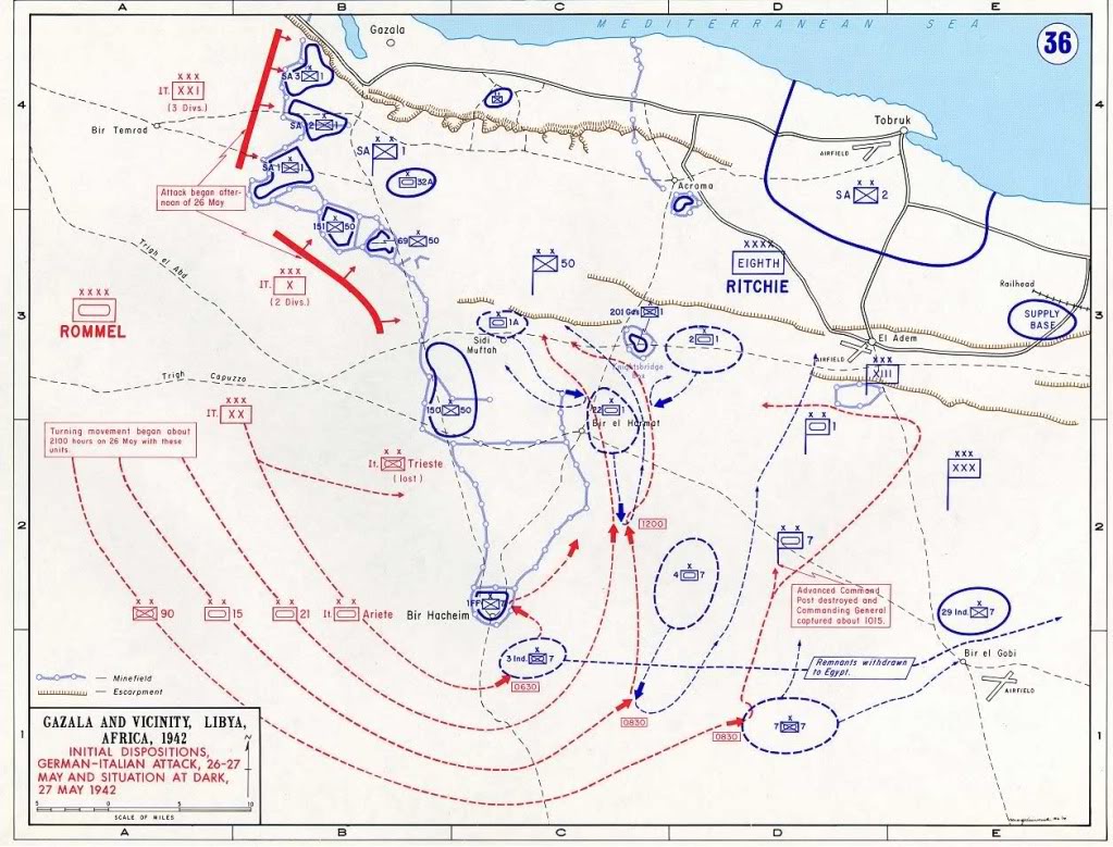 Mapa de Gazala y Vicinity, Libia. 1942