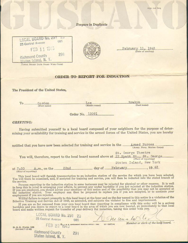 La carta oficial del gobierno de los EE.UU. en la que se le informaba de su deber de presentarse a filas