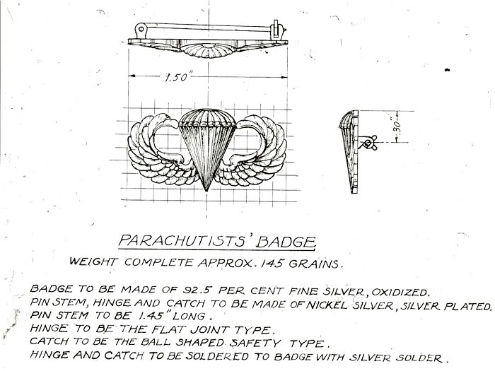 Planos de diseño de la insignia de salto de los paracaidistas estadounidenses