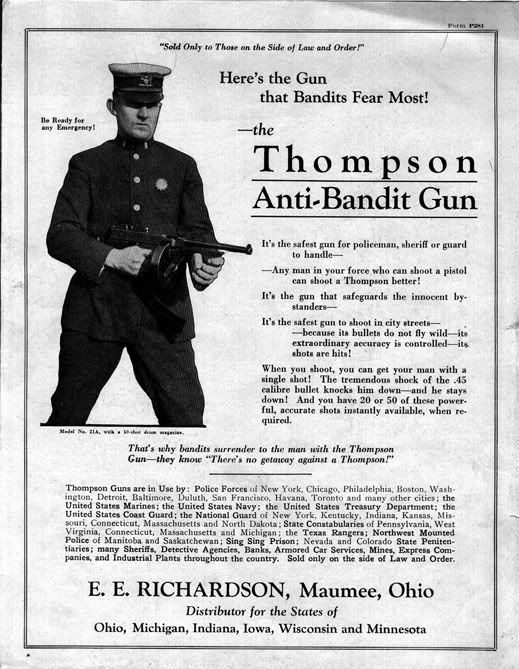 Publicidad de los años 20 de la Thompson Modelo 1921 para las fuerzas policiales de Estados Unidos