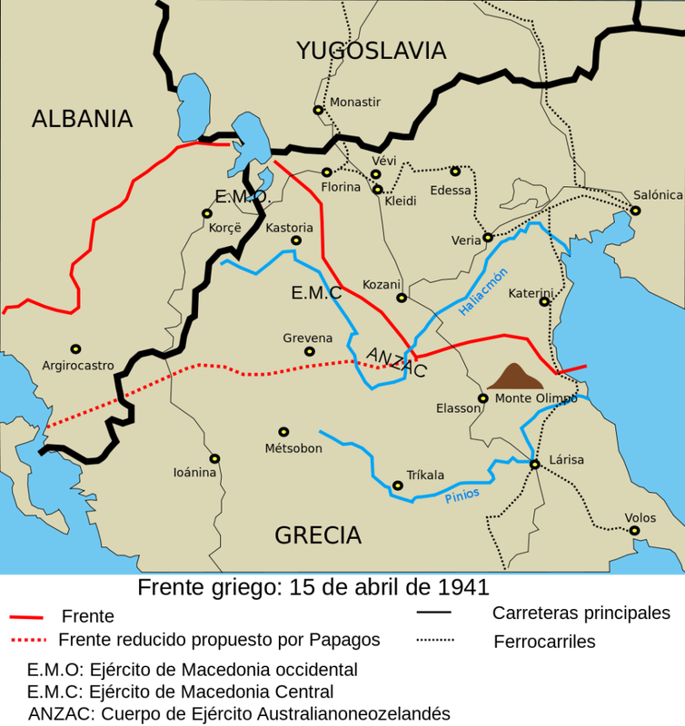 El frente griego el 15 de abril de 1941