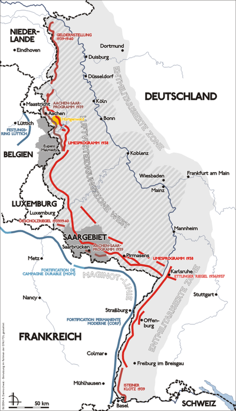 Mapa de la frontera alemana durante la Drôle de Guerre
