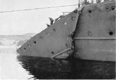 Estado en que quedó el DKM Prinz Eugen tras la colisión