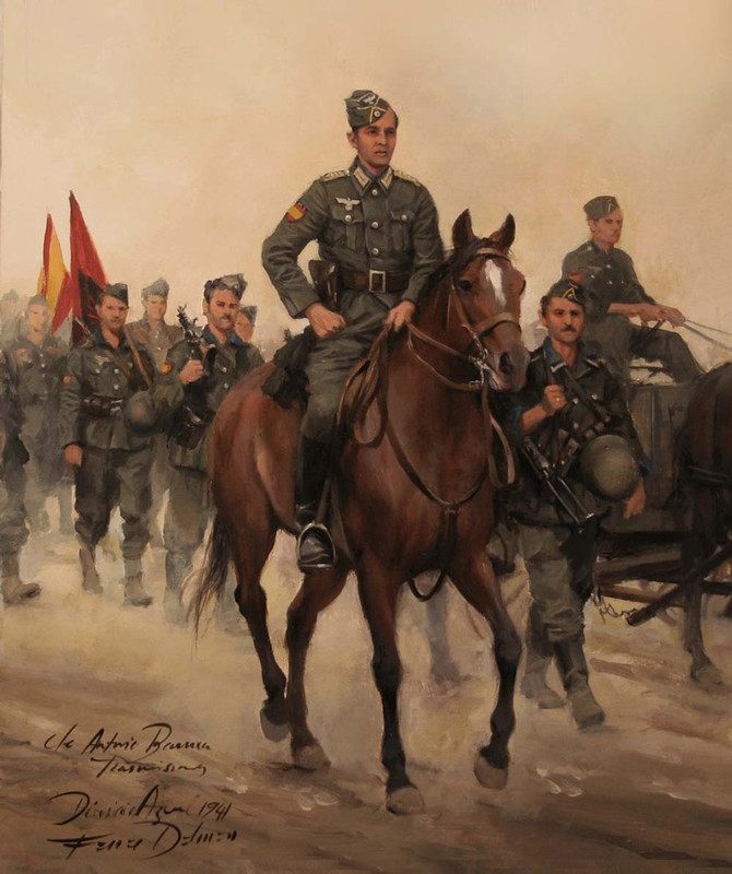 El Comandante Antonio Barrera con su unidad de Schevelevo a Posad, 1941. Obra de Ausgusto Ferrer-Dalmau