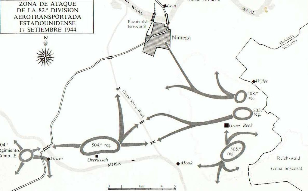 Zona de ataque de la 82.ª División aerotransportada estadounidense. 17 de septiembre de 1944