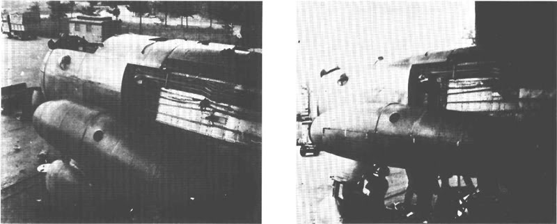 Primer prototipo del Ju 287 llegando a la etapa final de ensamblaje durante el verano de 1944. Aunque las fotos sean de una pobre calidad, dan una buena impresión del tamaño general de la aeronave