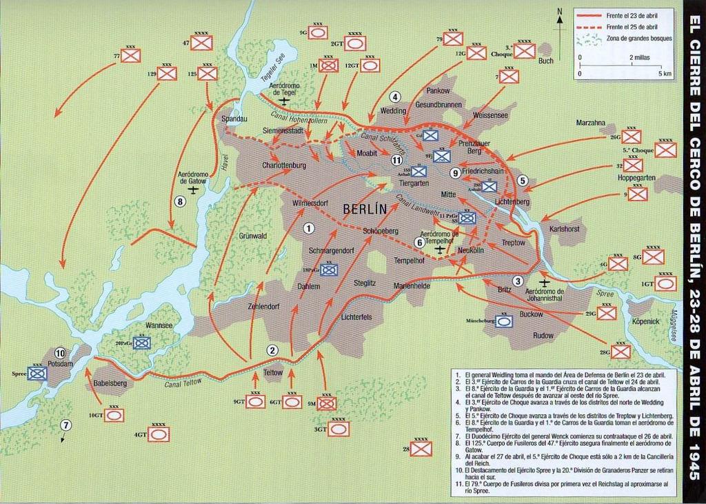 Mapa con la situación del frente del 23 al 25 de abril de 1945